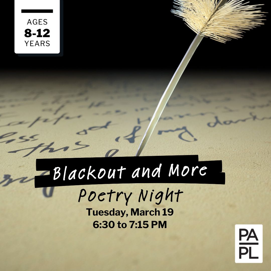Blackout and More Poetry Night Tuesday March 19 6:30 to 7:15 PM